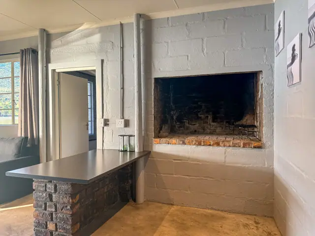 The open fireplace in the living area